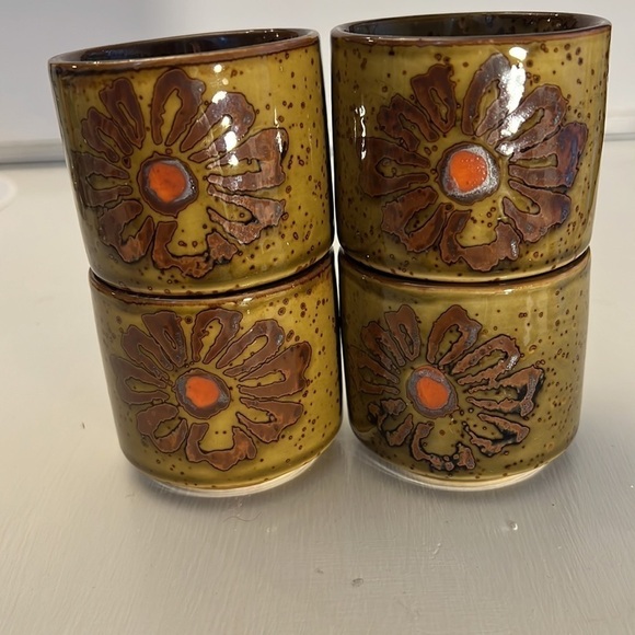 Set of 4 Vintage Otagiri Teacups Ceramic Speckled Flower - Picture 7 of 8